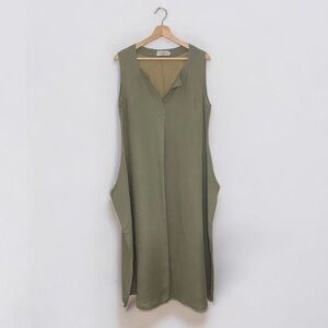 Ivan Grundahl Washed Linen Relaxed Lagenlook Midi Dress Khaki Green EU40 US M/L